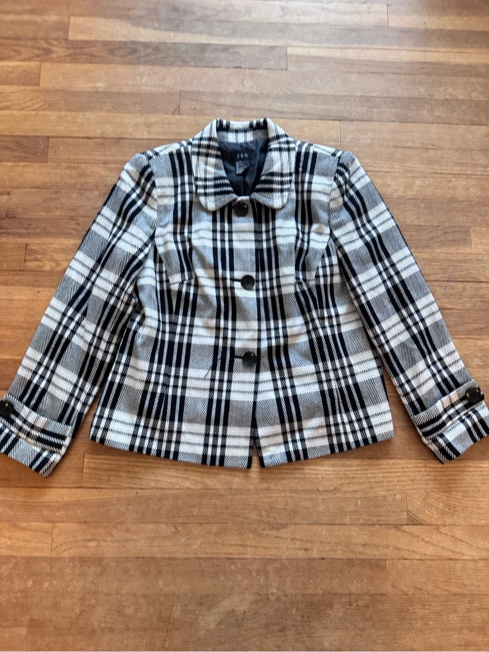 R.Q.T. Women's Black White Plaid Tweed Blazer Jacket - Size 12  b94